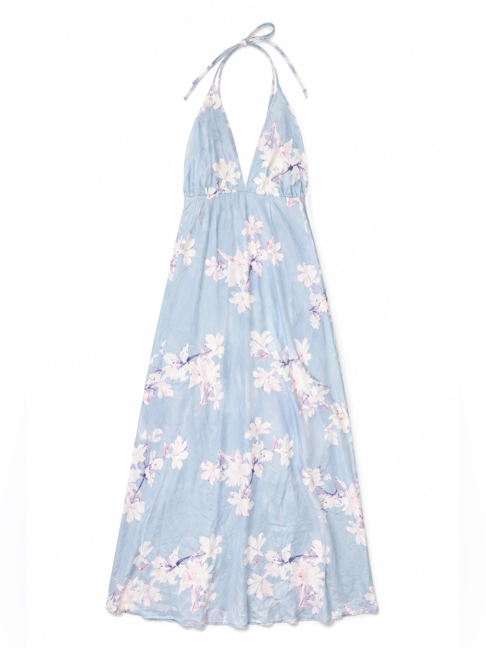 Simplee Apparel Light Blue Floral Halter Maxi Dress